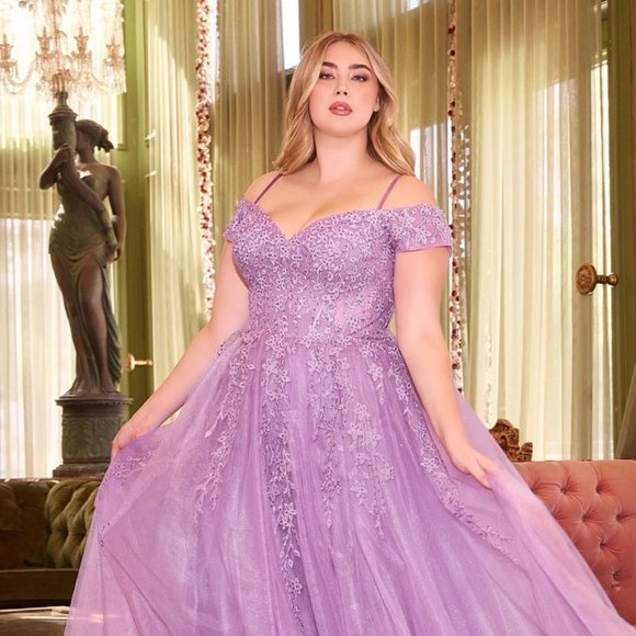 NEW LONG FORMAL OFF SHOULDER A-LINE TULLE DRESS EMBROIDERED WITH LACE CD C154C - Picture 4 of 10